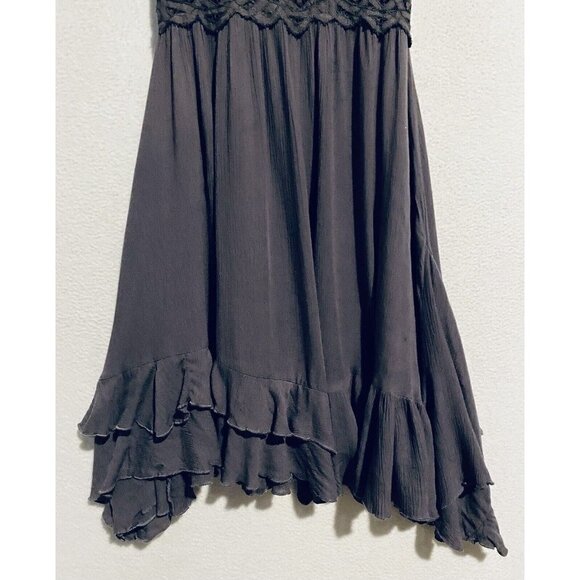 Free People Dress Womens Small Charcoal Gray Adella Slip Crochet Ruffle Boho - Picture 3 of 10